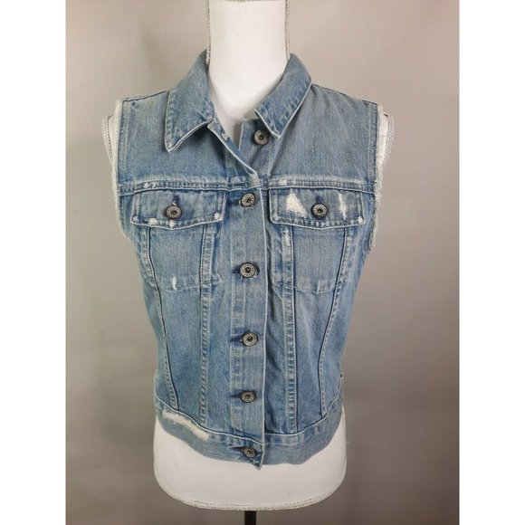 BIG STAR Distressed Raw Hem Blue Jean Denim Vest M - Picture 8 of 9